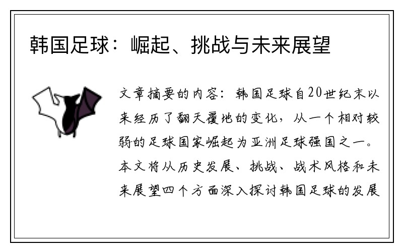 韩国足球：崛起、挑战与未来展望