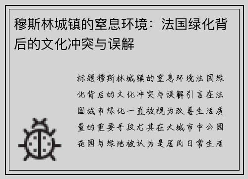 穆斯林城镇的窒息环境：法国绿化背后的文化冲突与误解