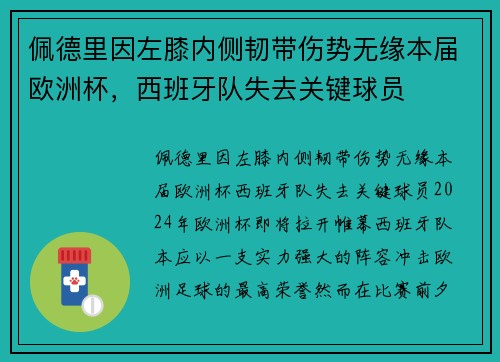 佩德里因左膝内侧韧带伤势无缘本届欧洲杯，西班牙队失去关键球员