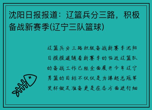 沈阳日报报道：辽篮兵分三路，积极备战新赛季(辽宁三队篮球)