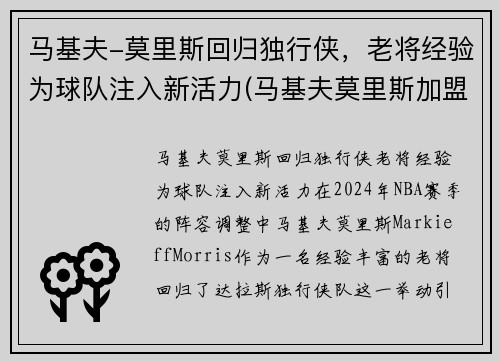 马基夫-莫里斯回归独行侠，老将经验为球队注入新活力(马基夫莫里斯加盟热火)